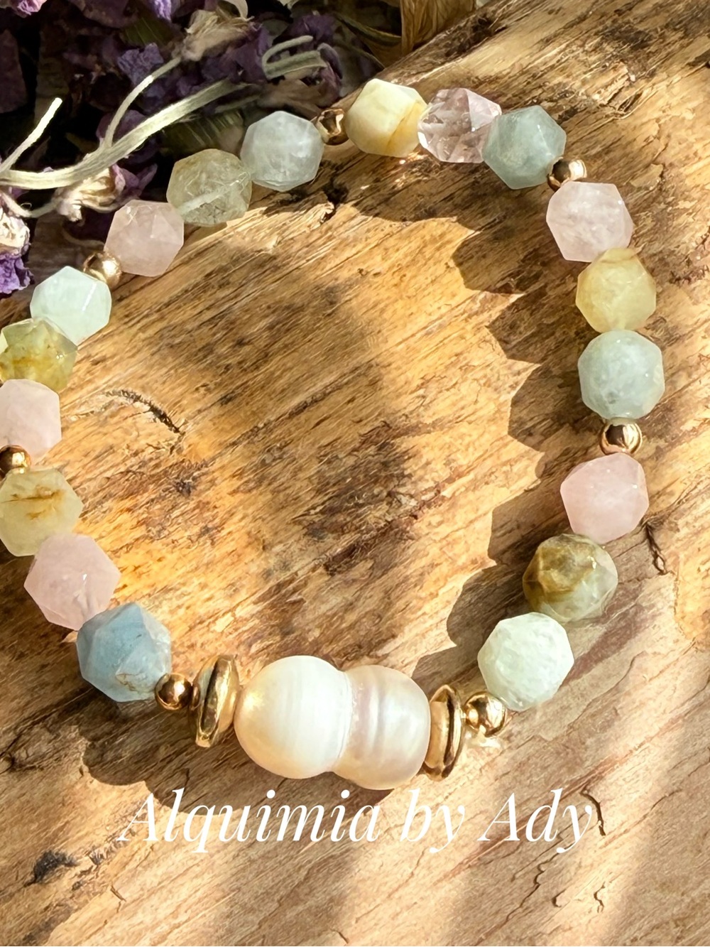 FACETED MORGANITE Pastel Multi-Gemstone Bracelet with Freshwater Pearl